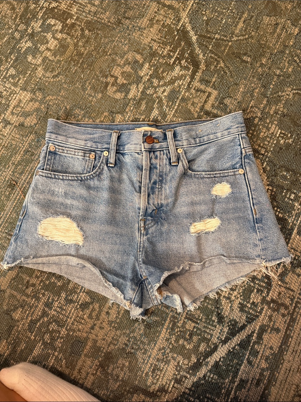 Madewell Light Blue Distressed Denim Cutoff Shorts